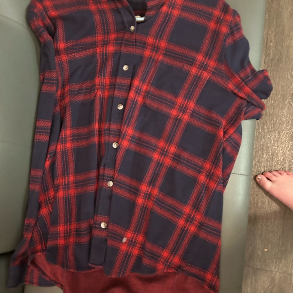 Red and Blue Plaid Button-Up Shirt